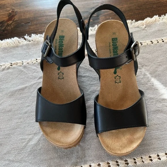 BioNatura Stylish Black Leather Sandals clogs, size 36, EUC, made in Italy - Picture 6 of 7